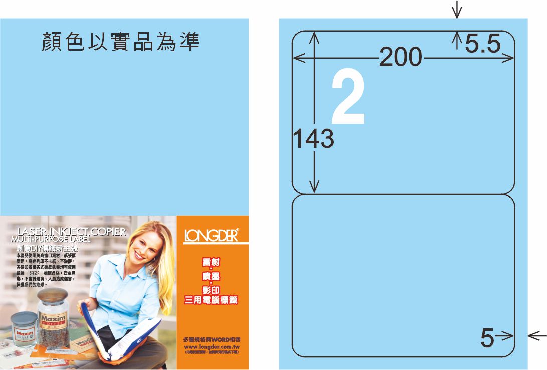 龍德 LD-861-B-C A4三用電腦標籤 淺藍色 / 包