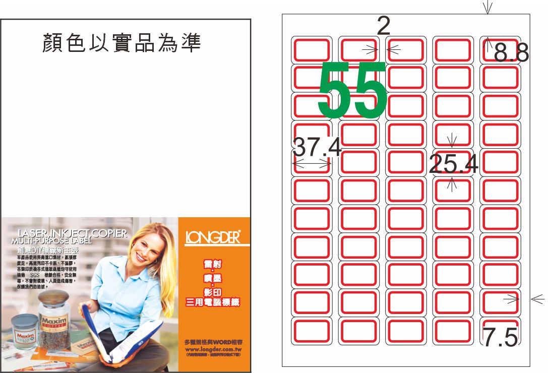 龍德 LD-853-J-C A4三用電腦標籤 紅框 / 包