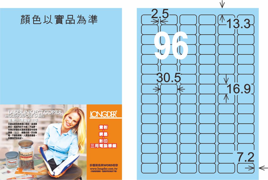 龍德 LD-859-B-C A4三用電腦標籤 淺藍色 / 包