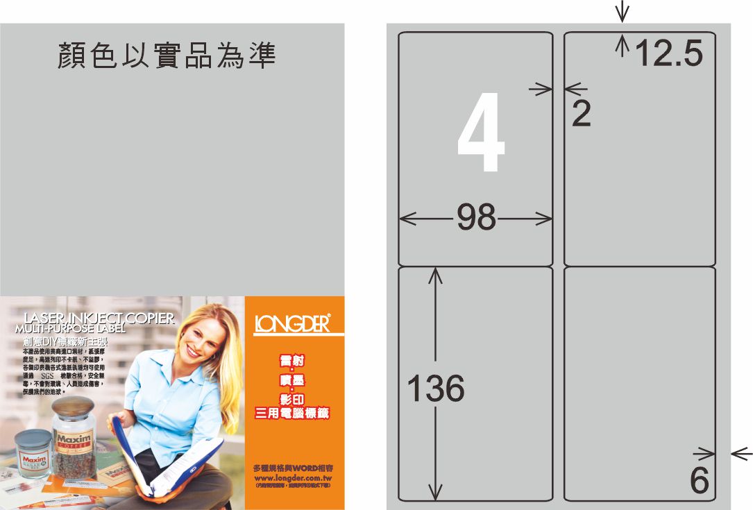 龍德 LD-856-S-C A4雷射影印標籤 銀色 / 包
