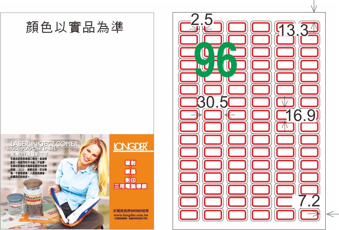 龍德 LD-859-J-C A4三用電腦標籤 紅框 / 包