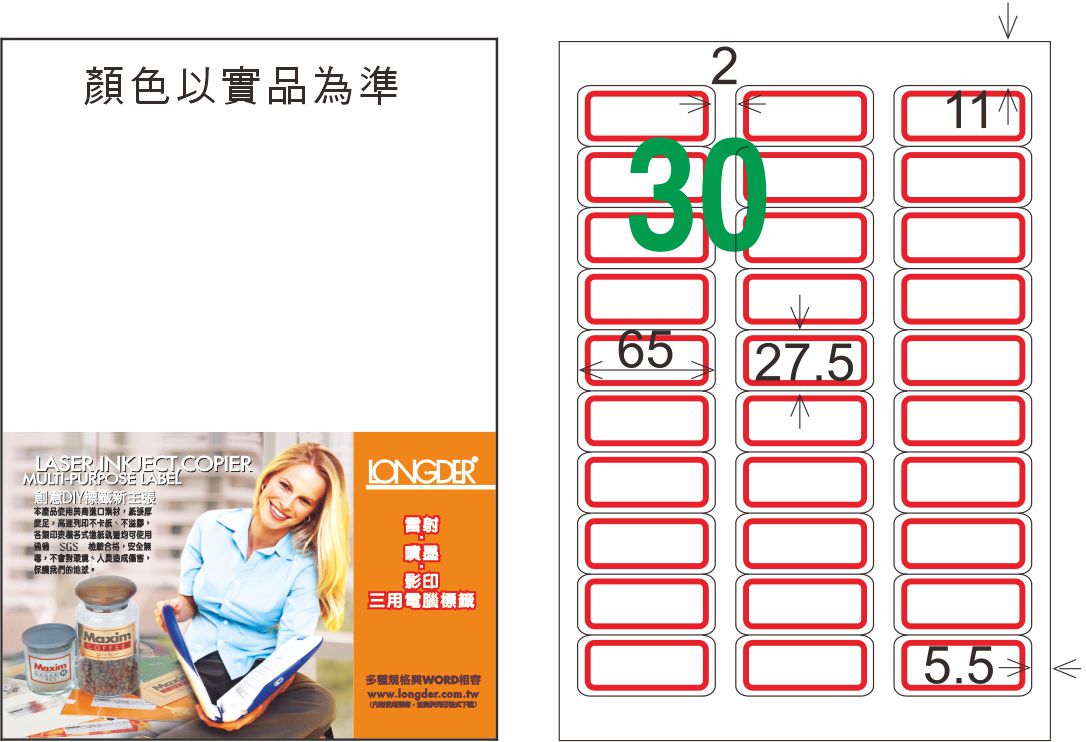龍德 LD-852-J-C A4三用電腦標籤 紅框 / 包