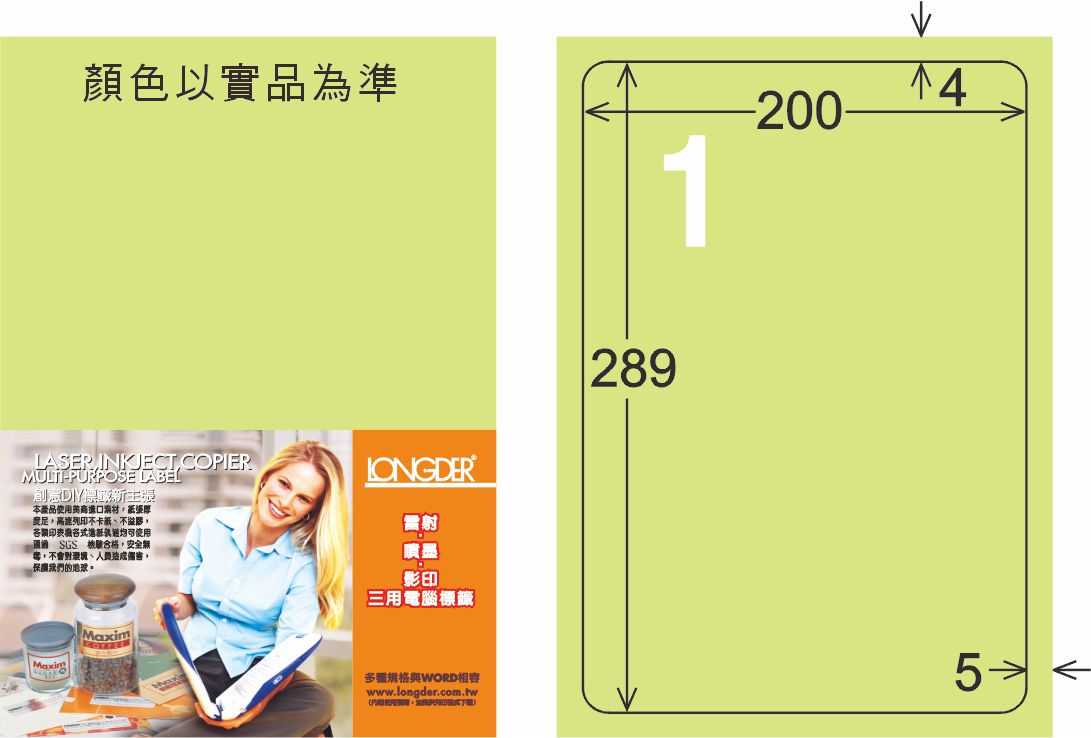 龍德 LD-860-G-C A4三用電腦標籤 淺綠色 / 包