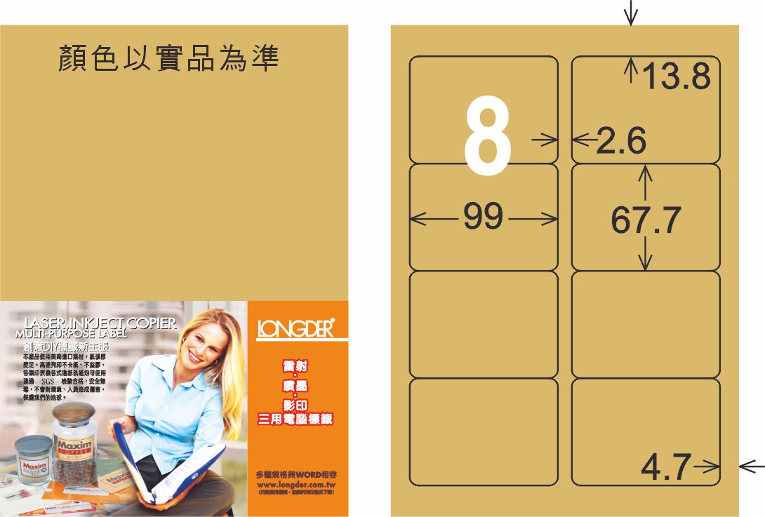 龍德 LD-862-C-C A4三用電腦標籤 牛皮紙 / 包