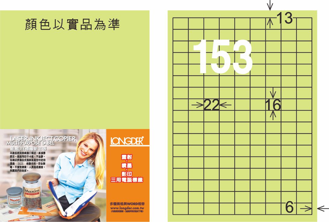 龍德 LD-871-G-C A4三用電腦標籤 淺綠色 / 包