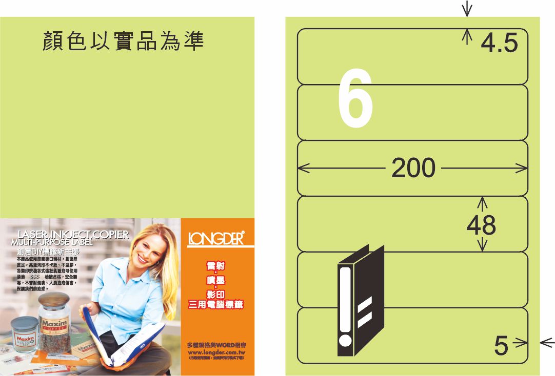 龍德 LD-868-G-C A4三用電腦標籤 淺綠色 / 包