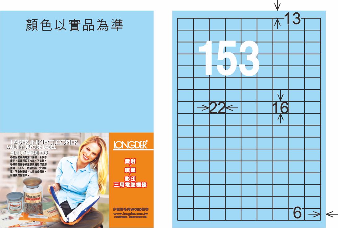 龍德 LD-871-B-C A4三用電腦標籤 淺藍色 / 包