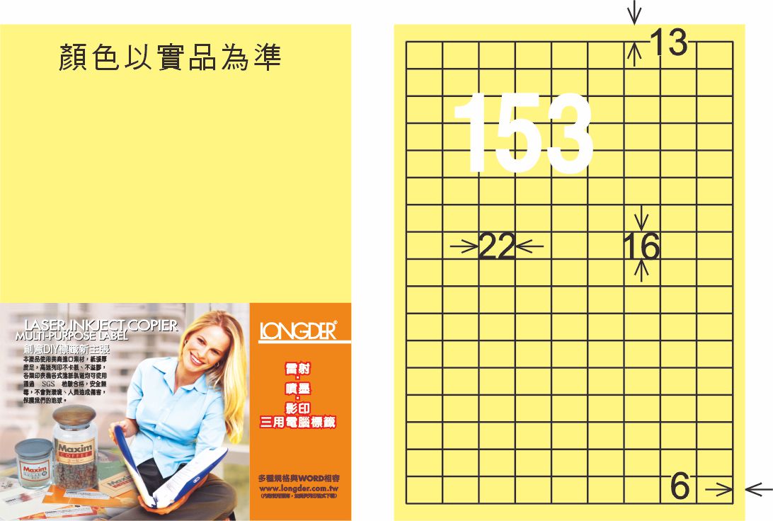 龍德 LD-871-Y-C A4三用電腦標籤 淺黃色 / 包