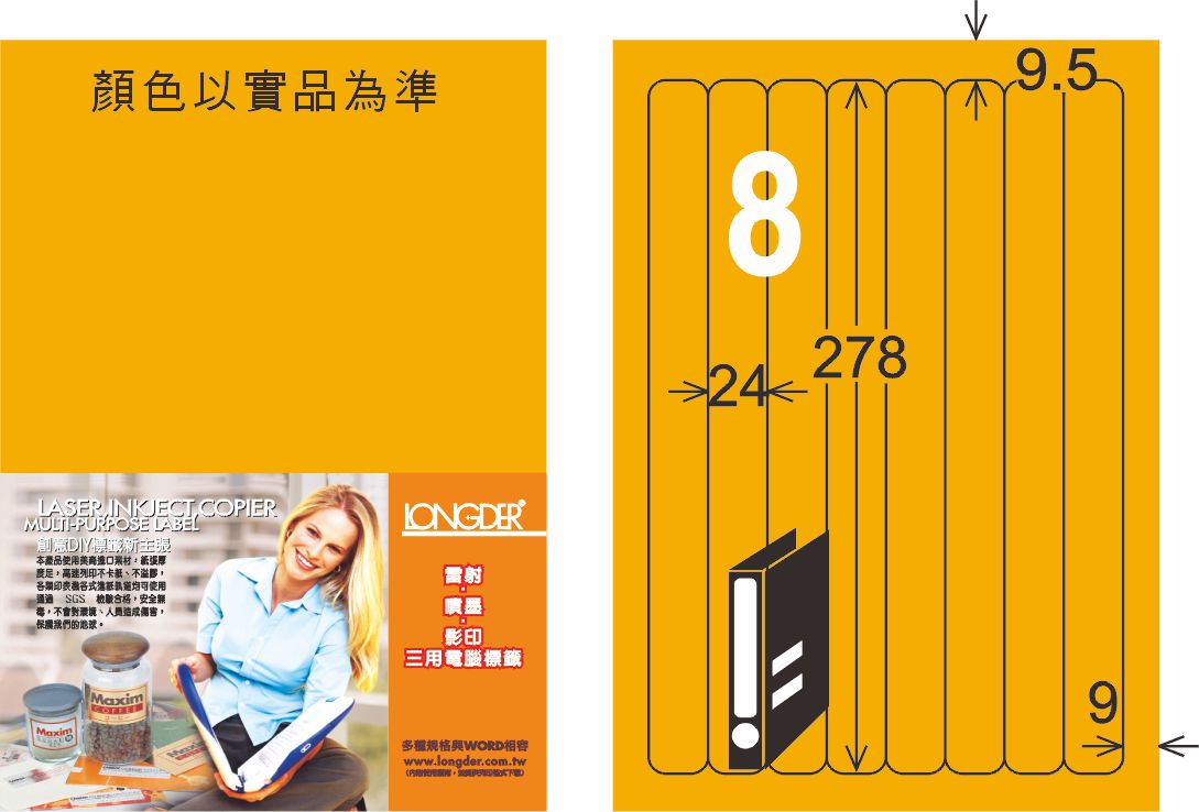 龍德 LD-866-FO-C A4雷射影印標籤 螢光橘 / 包