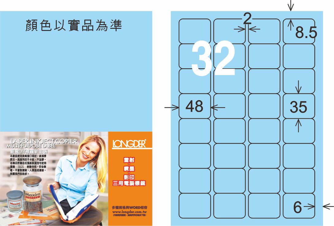 龍德 LD-863-B-C A4三用電腦標籤 淺藍色 / 包