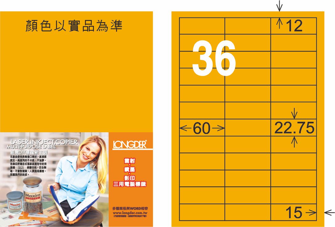 龍德 LD-874-FO-C A4雷射影印標籤 螢光橘 / 包