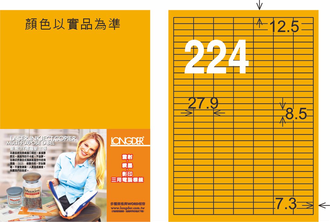 龍德 LD-872-FO-C A4雷射影印標籤 螢光橘 / 包