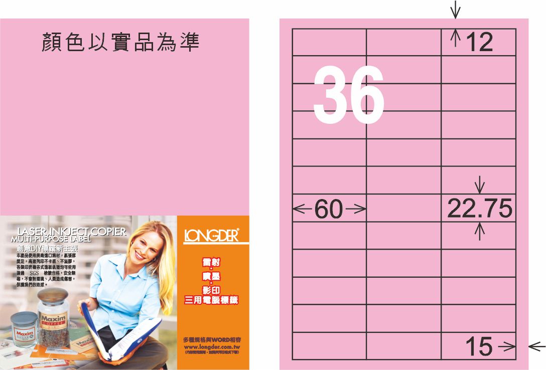龍德 LD-874-R-C A4三用電腦標籤 粉紅色 / 包