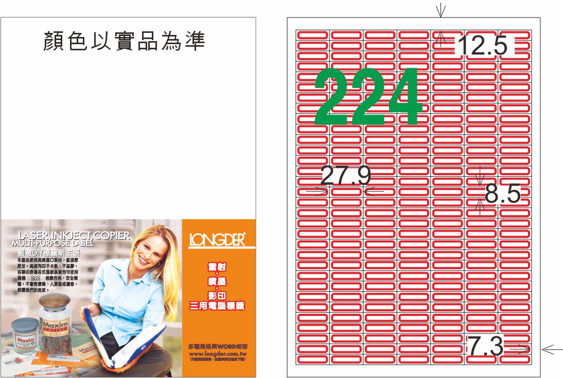 龍德 LD-872-J-C A4三用電腦標籤 紅框 / 包