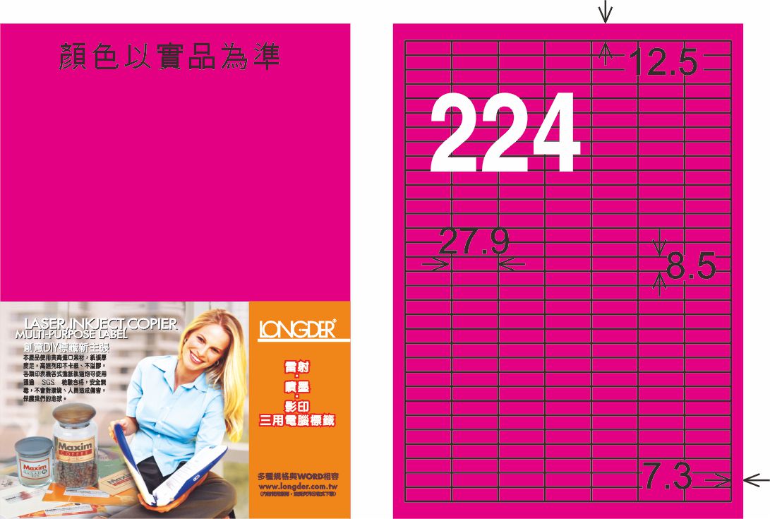 龍德 LD-872-FP-C A4雷射影印標籤 螢光粉紅 / 包