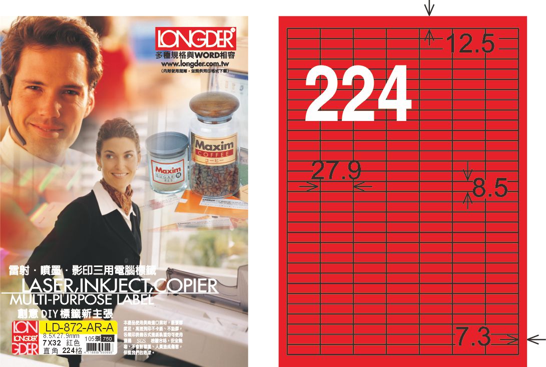 龍德 LD-872-AR-A A4雷射影印標籤 紅銅版 / 盒