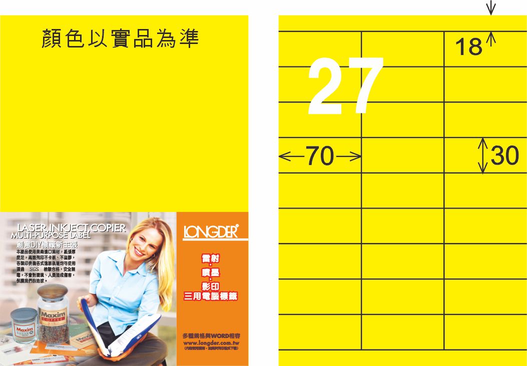 龍德 LD-876-FY-C A4雷射影印標籤 螢光黃 / 包