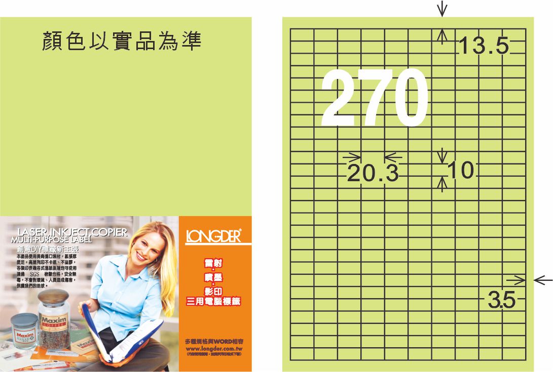 龍德 LD-881-G-C A4三用電腦標籤 淺綠色 / 包