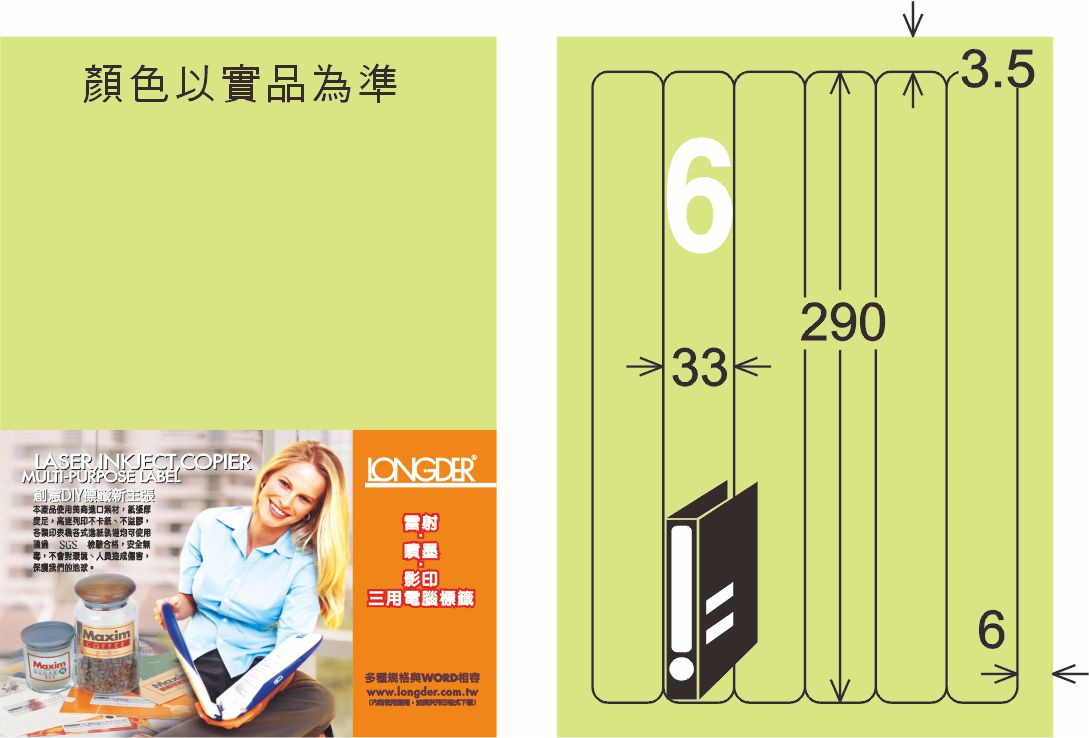 龍德 LD-880-G-C A4三用電腦標籤 淺綠色 / 包