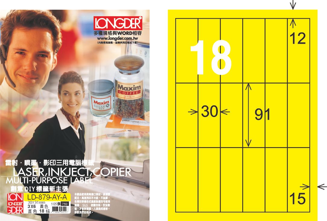 龍德 LD-879-AY-A A4雷射影印標籤 黃銅版 / 盒