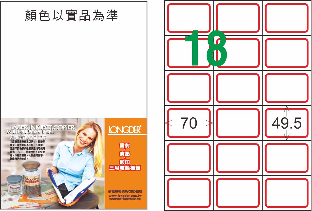 龍德 LD-875-J-C A4三用電腦標籤 紅框 / 包