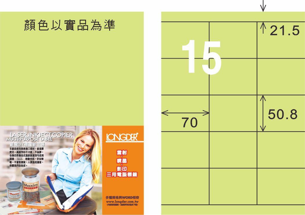 龍德 LD-883-G-C A4三用電腦標籤 淺綠色 / 包