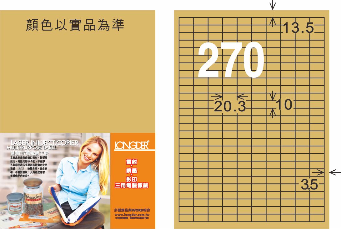 龍德 LD-881-C-C A4三用電腦標籤 牛皮紙 / 包