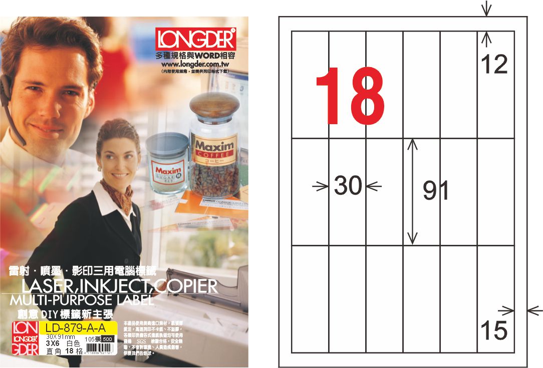龍德 LD-879-A-A A4雷射影印標籤 白銅版 / 盒