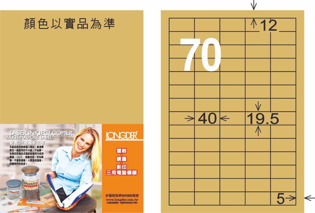 龍德 LD-878-C-C A4三用電腦標籤 牛皮紙 / 包