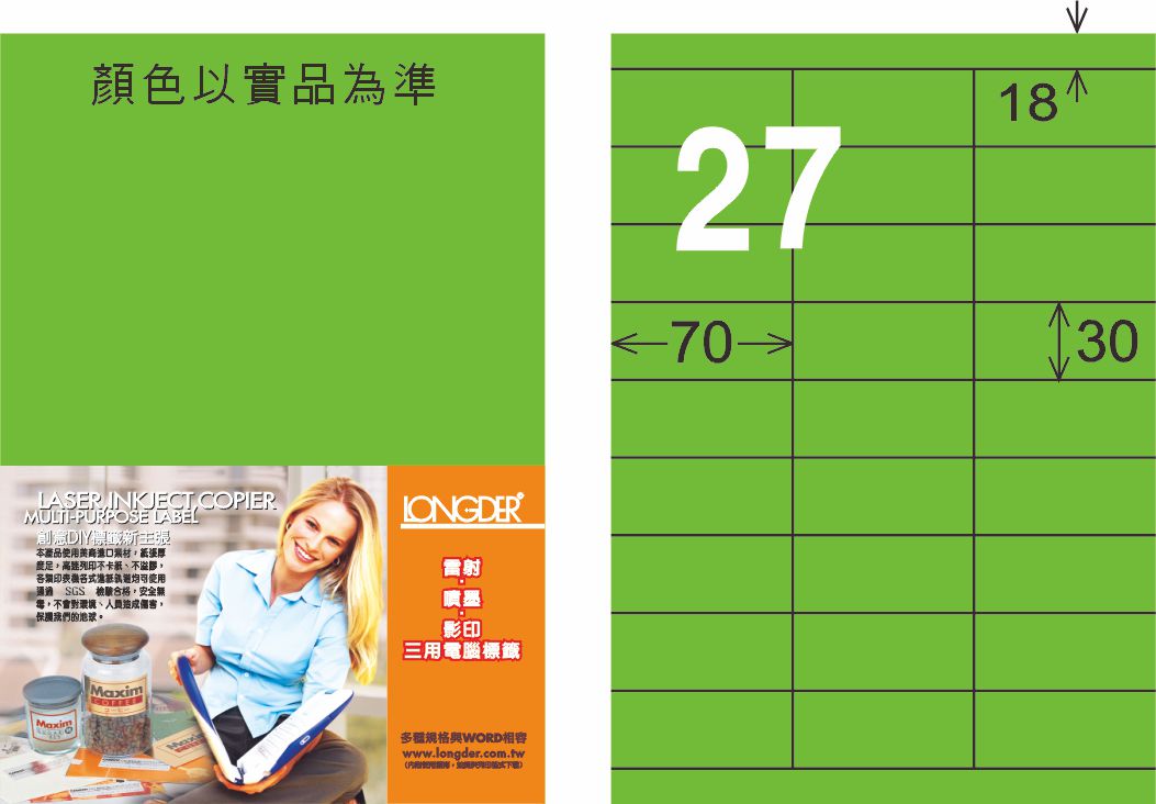 龍德 LD-876-FG-C A4雷射影印標籤 螢光綠 / 包