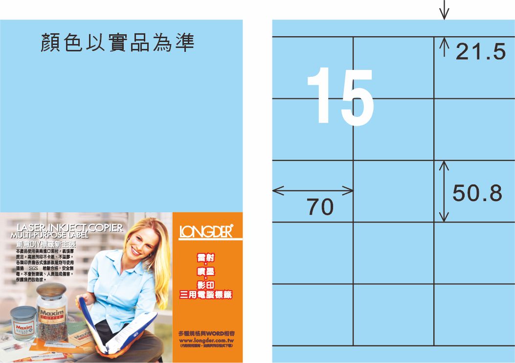 龍德 LD-883-B-C A4三用電腦標籤 淺藍色 / 包