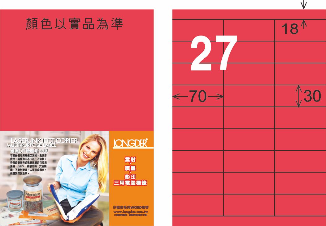 龍德 LD-876-FR-C A4雷射影印標籤 螢光紅 / 包