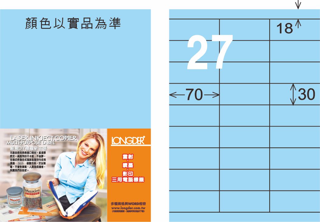 龍德 LD-876-B-C A4三用電腦標籤 淺藍色 / 包