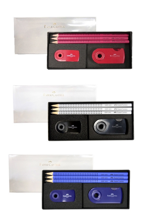 德國輝柏  小禮盒組(GRIP 2001鉛筆3入+S吊掛橡皮擦+旋轉雙孔削筆器)   (E0006)