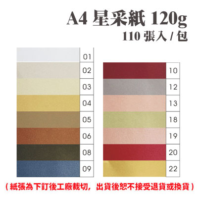 A4 星采紙 120磅 (110張) /包 ( 此為訂製品，出貨後無法退換貨 )