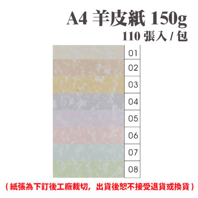 A4 羊皮紙 150磅 (110張) /包 ( 此為訂製品，出貨後無法退換貨 )