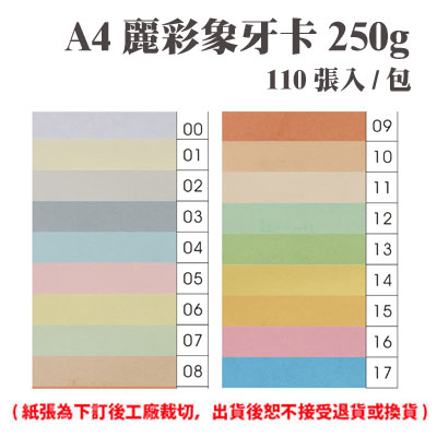 A4 麗彩象牙卡 250磅 (110張) /包 ( 此為訂製品，出貨後無法退換貨 )