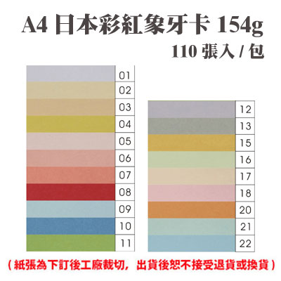 A4 日本彩紅象牙卡 154磅 (110張) /包 ( 此為訂製品，出貨後無法退換貨 )