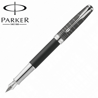 【派克 PARKER】(請先來電詢問存貨)商籟系列 墨黑格紋白夾 鋼筆 18K 筆尖F  P1930658 /支