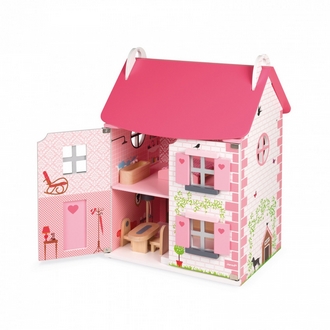 {振昌文具}【請先來電洽詢庫存】【法國Janod】Doll's House-粉夢幻娃娃屋(買大送小)贈-快樂家庭人偶 J06581 /組
