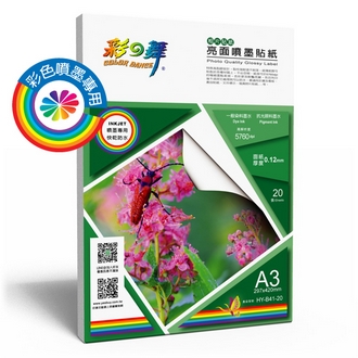 {振昌文具}【請先來電洽詢庫存】彩之舞 HY-B41-20 亮面噴墨貼紙-防水 0.12mm A3 Label - 20張/包