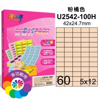{振昌文具}【請先來電洽詢庫存】彩之舞 U2542-100 進口3合1彩色標籤 5x12／60格直角 - 100張/包 (多色可選)