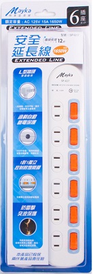 Mayka明家 6開6插家用 延長線 12呎 / 組 SP-617-12