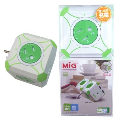 Mayka明家 Mini魔方壁插4插座附雙USB轉接器2.4A MAX / 組 WS-408U2
