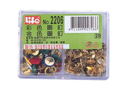 {振昌文具}【徠福LIFE】 NO.2206 豪華型(彩色圖釘35支入、金色圖釘35支入) / 盒