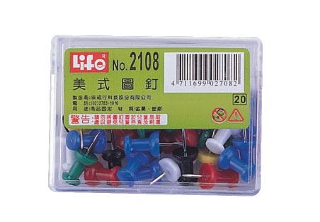 {振昌文具}【徠福LIFE】 NO.2108 豪華型(美式圖釘約30支入) / 盒
