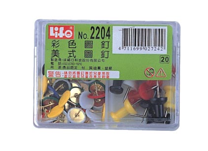 {振昌文具}【徠福LIFE】 NO.2204 豪華型(彩色圖釘35支入、美式圖釘15支入) / 盒