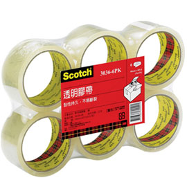 歡迎來電洽詢庫存【3M】3036-6 Scotch 透明封箱膠帶 6捲入/包(60mm x 40yd)
