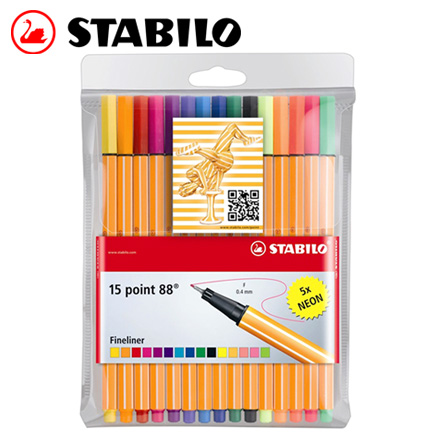 {振昌文具}【請先來電洽詢庫存】STABILO 德國天鵝 point 88系列簽字筆(0.4mm) 15色入/ 盒