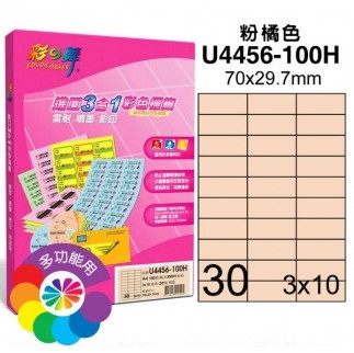 {振昌文具}【請先來電洽詢庫存】彩之舞 U4456-100 進口3合1彩色標籤 3x10／30格直角 - 100張/包 (多色可選)